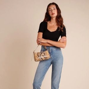 Rouje GIUIA Ribbed Jersey T-Shirt Shirt Short Sleeve Top Noir Black 34 EUC